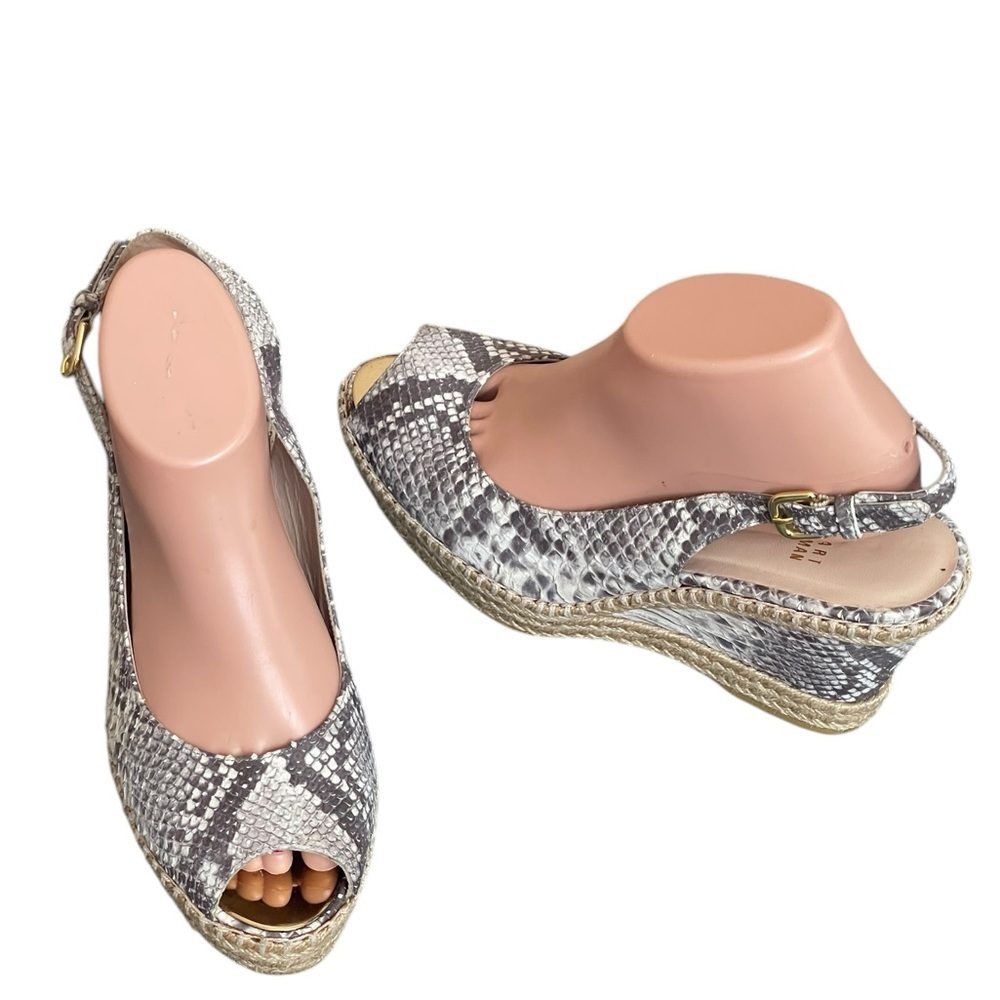 Stuart weitzman Beige Snakeskin Embossed Leather Espadrille Wedge Slingback
9.5M